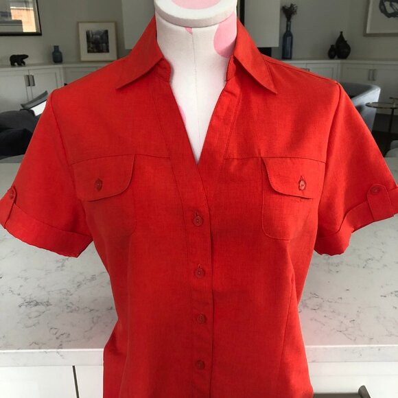 Haggar Casual Short Sleeve Button Down Polyester Shirt Orange/Red Sz S NWOT - Picture 4 of 10